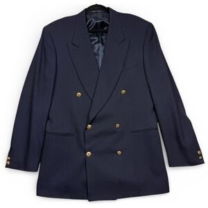 Vtg Canali Proposta Blazer Mens 50 L Navy Blue Double Breasted Wool Gold Buttons